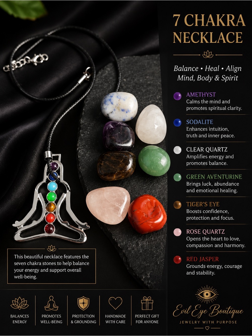 7-Chakra Pendant Necklace in Multicolor